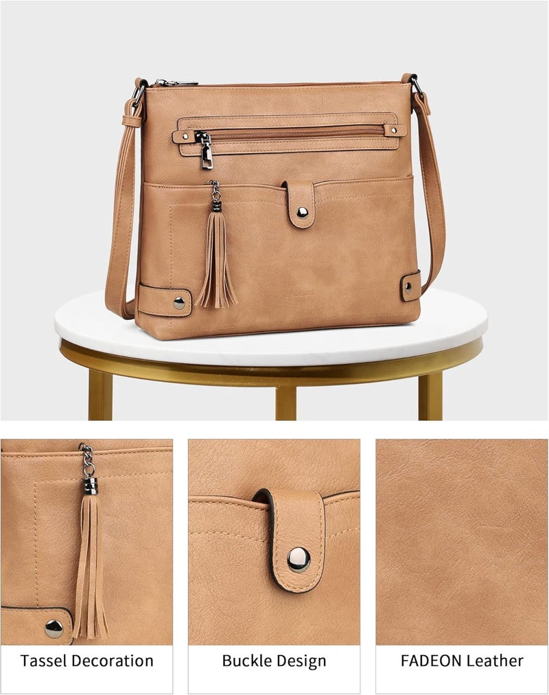 FADEON Large Crossbody Purses for Women Crossbody Bag, Designer Leather Cross Body Purses Multi Pocket Shoulder Bag - Image 5